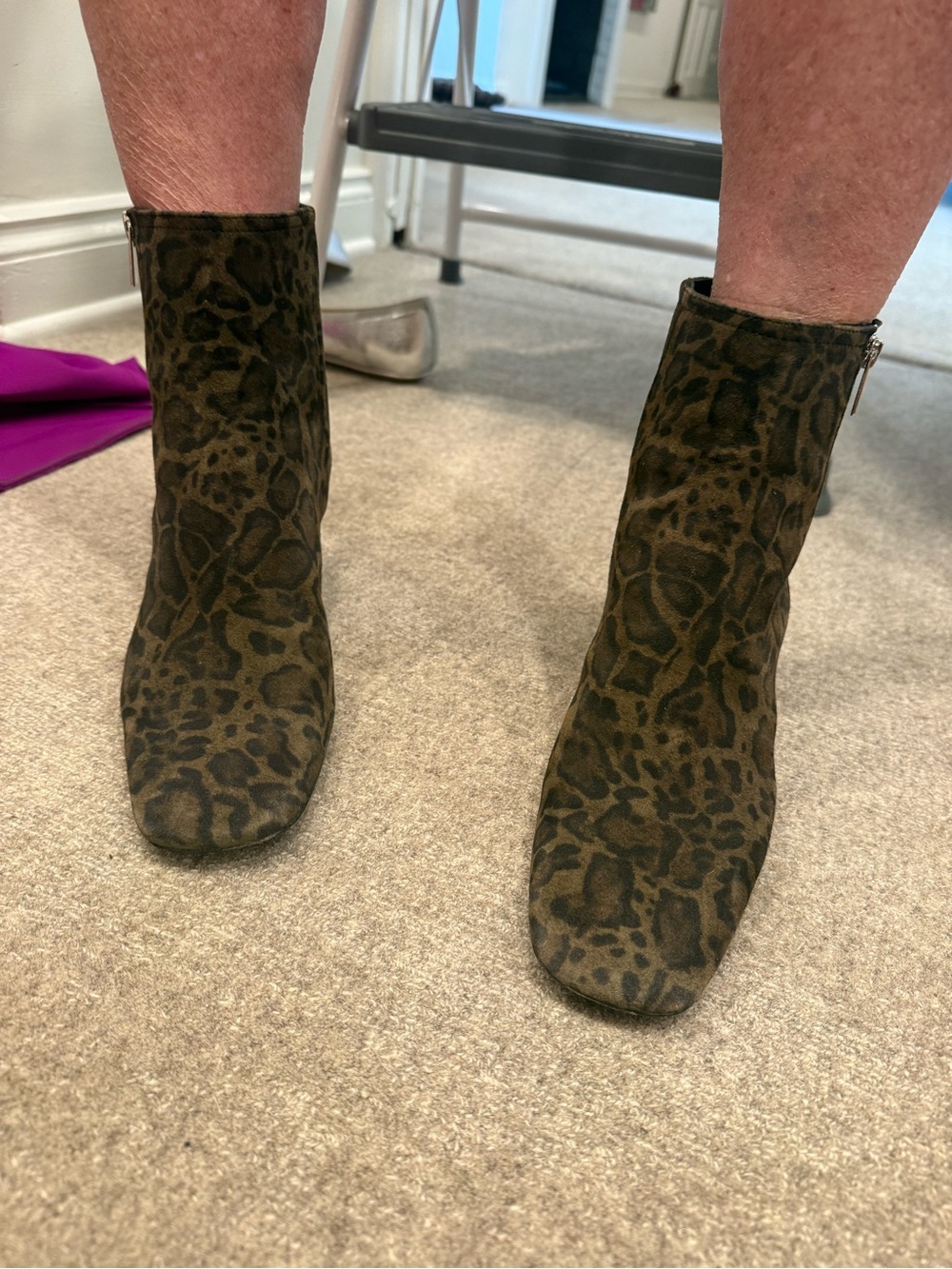 Agl Olive Green Leopard Print Suede Ankle Boots